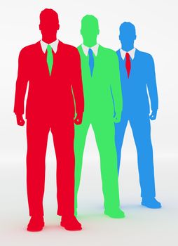 Illustration of a three men in red green and blue colors