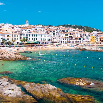 Calella de Palafrugell, traditional whitewashed fisherman village and a popular travel and holiday destination on Costa Brava, Catalonia, Spain.