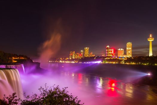 Niagara Falls light show at night, USA