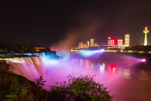 Niagara Falls light show at night, USA