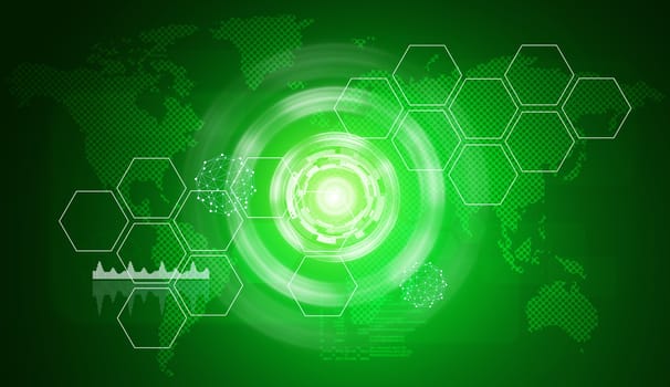 Abstract green background with virtual world map