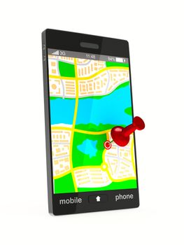 Navigation in phone. Isolated 3D image