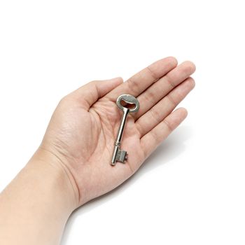 hand holding key isolated on white background