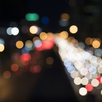 defocused car lights at night