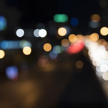 defocused car lights at night