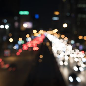 defocused car lights at night