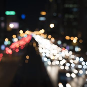 defocused car lights at night