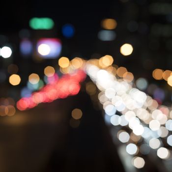 defocused car lights at night