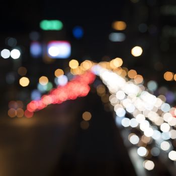 defocused car lights at night