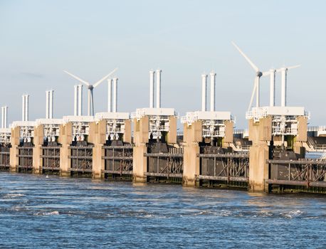 the deltaworks in holland at the Oosterschelde river to protect holland form high sea level, this is near the dutch museum neeltje jans