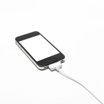 smart phone charging isolated on white background