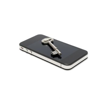 key on smart phone isolated on white background