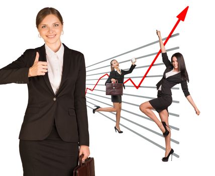 Businesswomen in different postures on isolated white background
