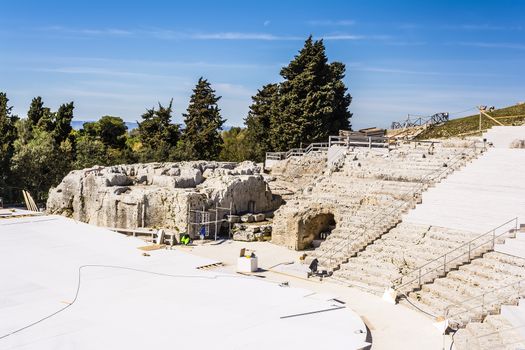 Siracusa - Sicily, Italy. Photo of ancient amphitheater ruins in Syracuse. 