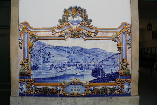 Tiles (azulejos) at railway station of Pinhao, Douro Valley, Portugal
