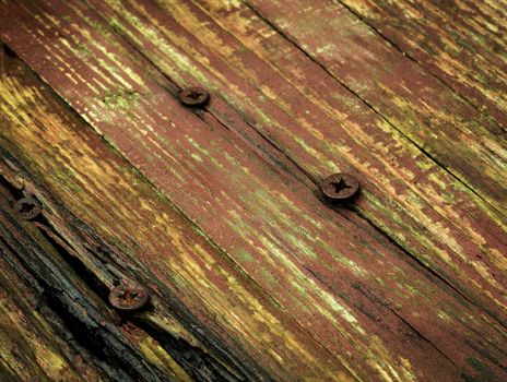 abstract background or texture old board with screw to