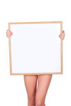 girl with blank white board 