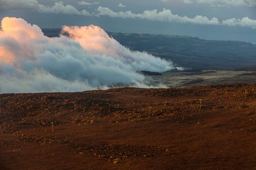 Evening above Maui clouds from mountain in Haleakala