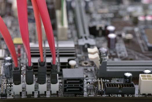 Close-up of motherboard socket and  hardware connection
