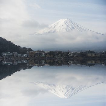 Reflection of fuji in japan