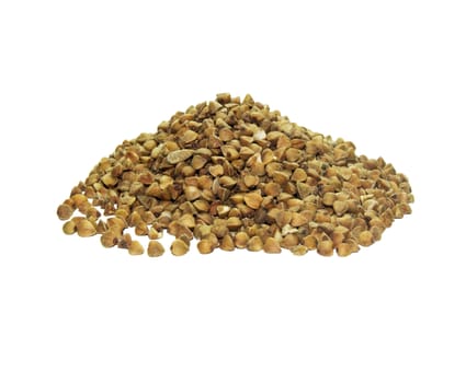 Pile Buckwheat isolated on white background. Buckwheat groats