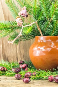 Bright christmas composition on wooden background. For your commercial and editorial use