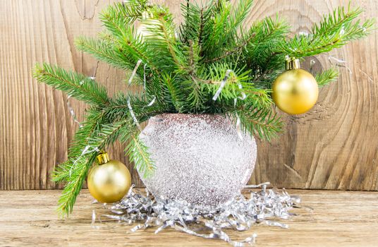 Bright christmas composition on wooden background. For your commercial and editorial use