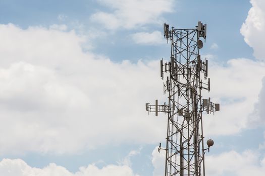 Single cell phone communication tower in sky