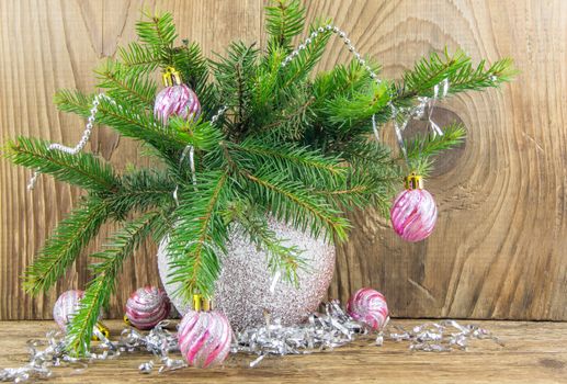 Bright christmas composition on wooden background. For your commercial and editorial use