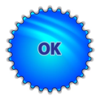 Isolated big blue button sticker with text.