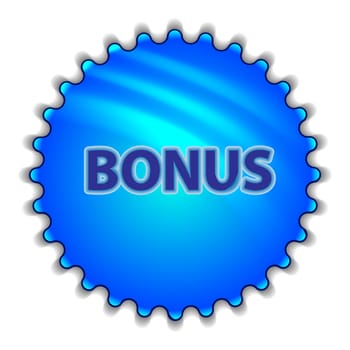 Isolated big blue button sticker with text.