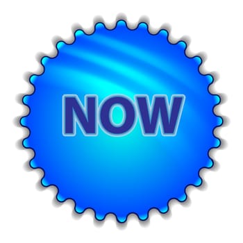 Isolated big blue button sticker with text.