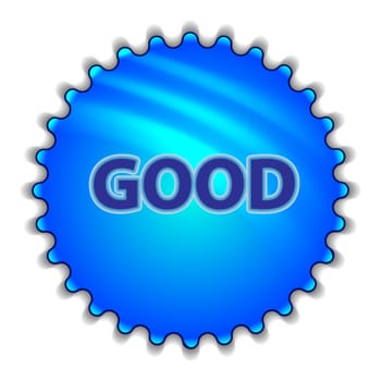 Isolated big blue button sticker with text.