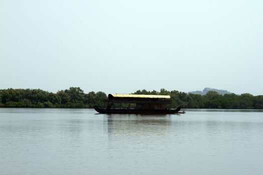 Old fishing boat at sea. India Goa.