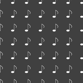 Music elements notes web icon. flat design. Seamless gray pattern.