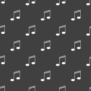 Music elements notes web icon. flat design. Seamless gray pattern.