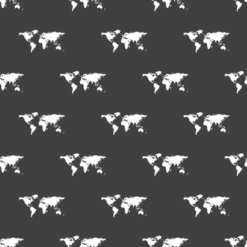 World map web icon. flat design. Seamless gray pattern.