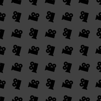 Video-camera web icon. flat design. Seamless gray pattern.