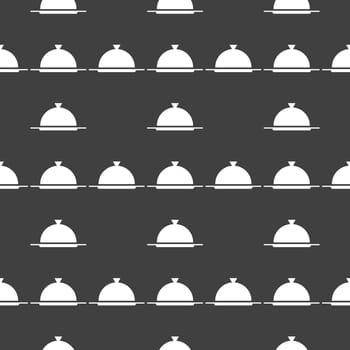 Restaurant cloche web icon. flat design. Seamless gray pattern.