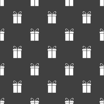 gift web icon. flat design. Seamless gray pattern.