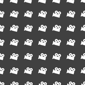 Video-camera web icon. flat design. Seamless gray pattern.