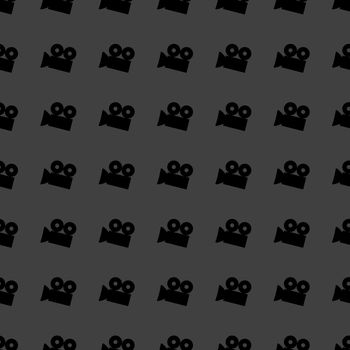 Video-camera web icon. flat design. Seamless gray pattern.