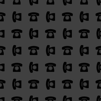 Retro telephone web icon.flat design. Seamless gray pattern.