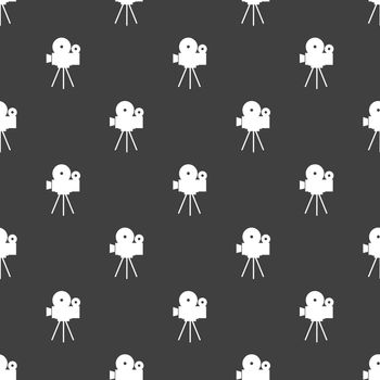 Videocamera web icon. flat design. Seamless gray pattern.