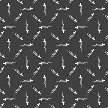 Syringe web icon. flat design. Seamless gray pattern.