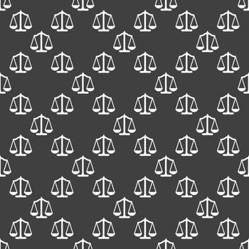 Scales balance web icon. . flat design. Seamless gray pattern.