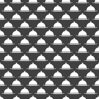 Restaurant cloche web icon. flat design. Seamless gray pattern.