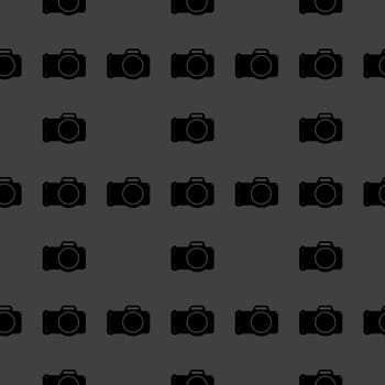 Photo camera web icon flat design. Seamless gray pattern.