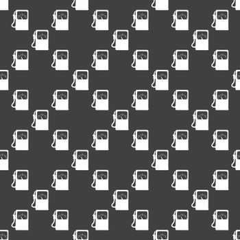 Gas, fuel station web icon. flat design. Seamless gray pattern.