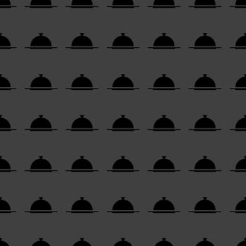 Restaurant cloche web icon. flat design. Seamless gray pattern.